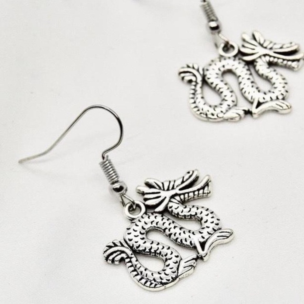 Dragon Charm Earrings - Picture 2 of 3